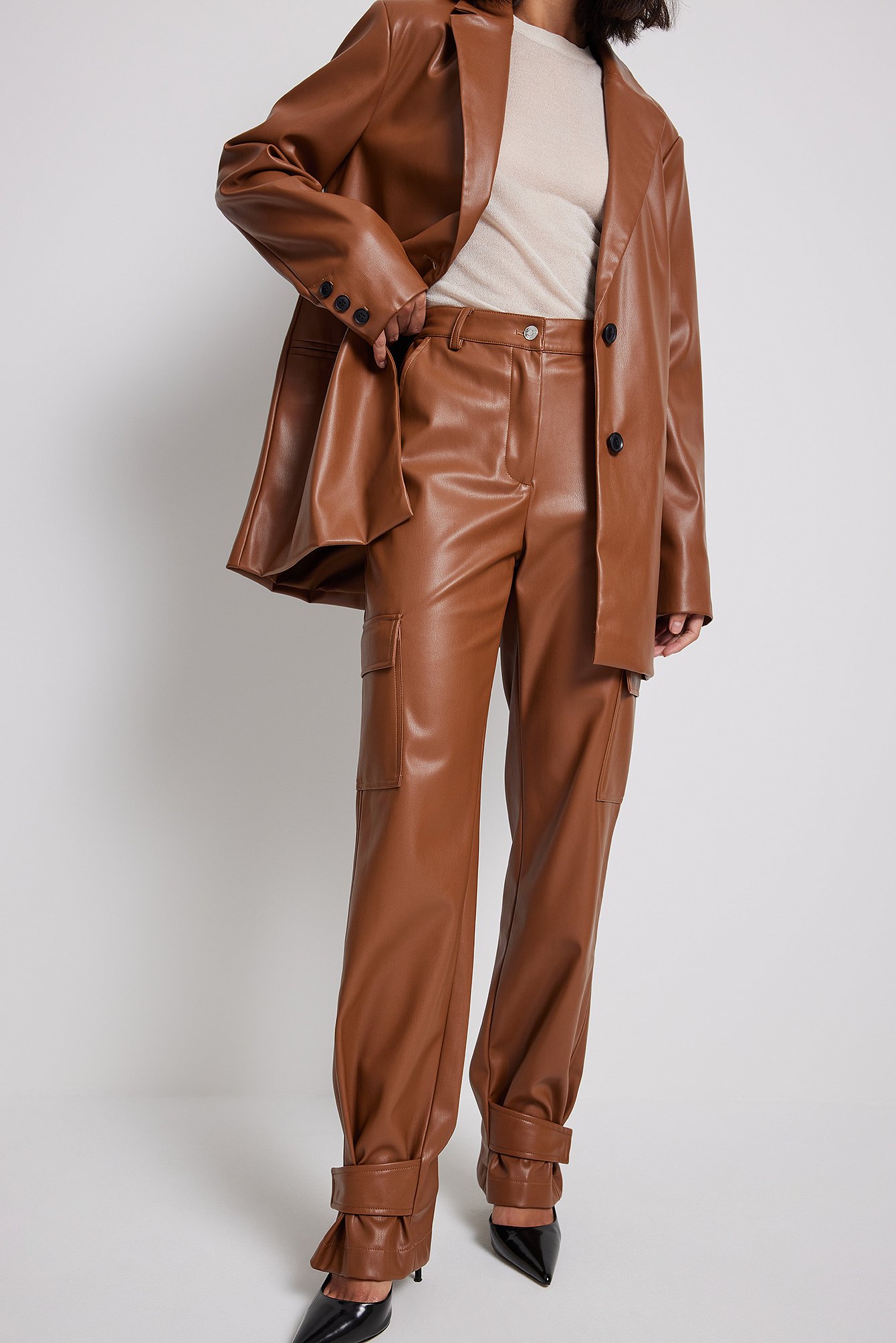 Hide Your Crazy Zipper Front Faux Leather Pants (Brown) · NanaMacs